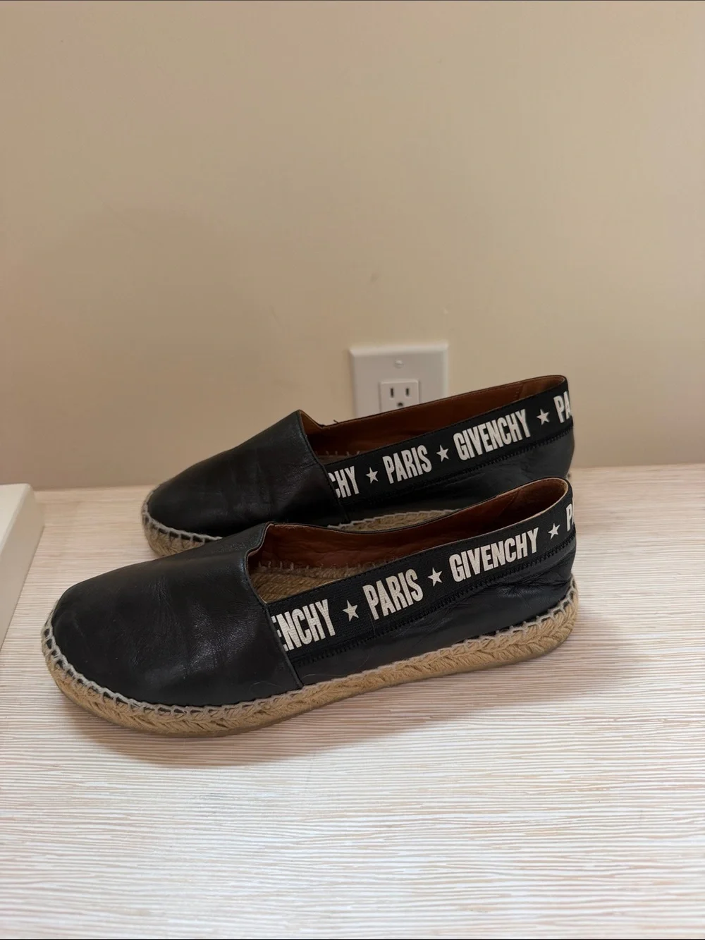 Givenchy Black Leather Espadrille with Logo Heel Strap